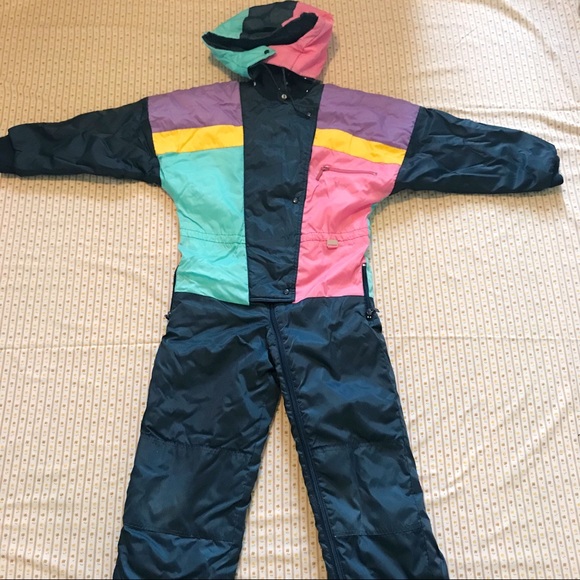 80s Colourblock Kids Snowsuit Vintage - Picture 1 of 4